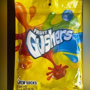 Fruit Gushers Men's Crew Socks 2 Pairs NWT Sealed Package Shoe Sizes 6-12 Fun
